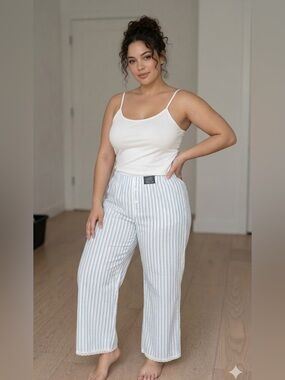 NWT Wild Fable Blue Striped Lounge Set XL Lace Trim Pants + Tank Set